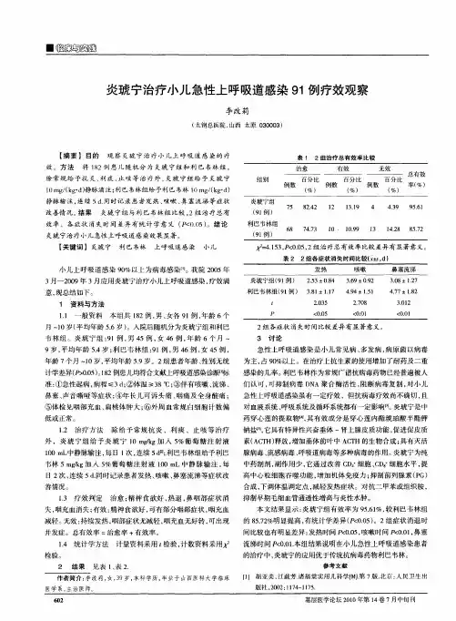 炎琥宁治疗小儿急性上呼吸道感染91例疗效观察