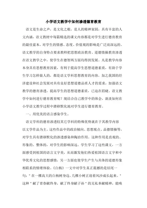 小学语文教学中如何渗透德育教育