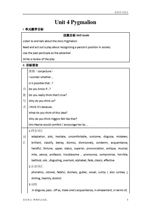人教版选修八：Unit4+Pygmalion+全单元+