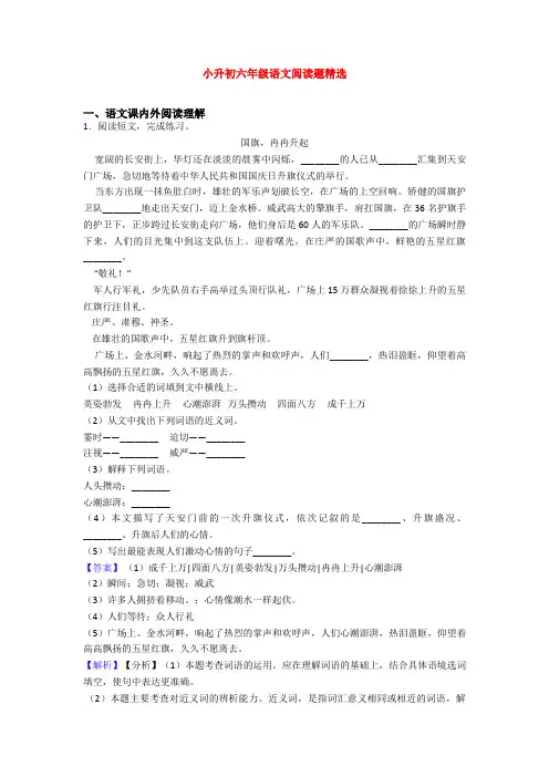 小升初六年级语文阅读题精选