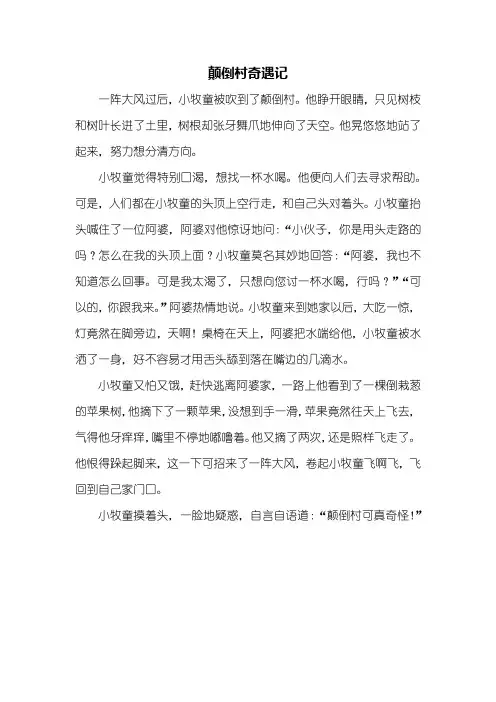 三年级作文：颠倒村奇遇记作文400字