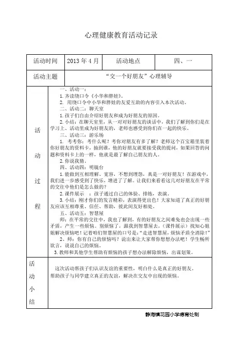 2013-2014心理健康教育活动记录表