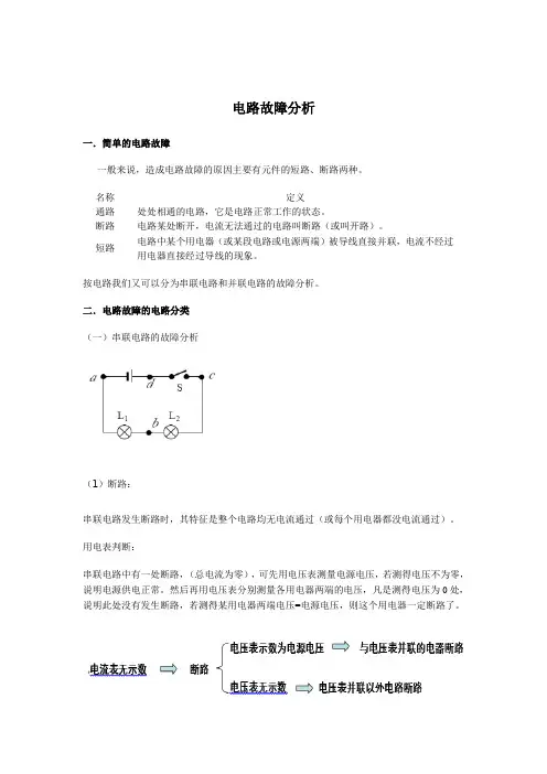 初中电学电路故障分析