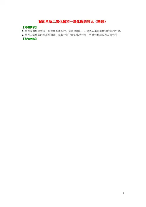 中考化学总复习 碳的单质及二氧化碳和一氧化碳的对比(基础)知识讲解(含解析)