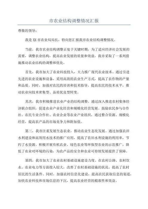 市农业结构调整情况汇报