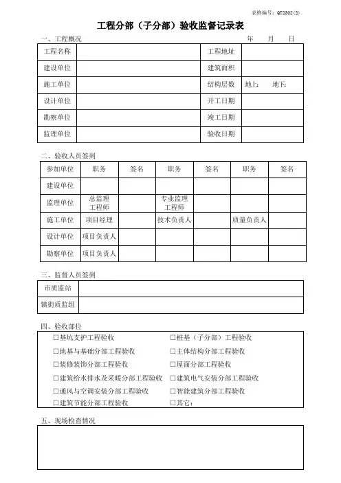 工程分部(子分部)验收监督记录表