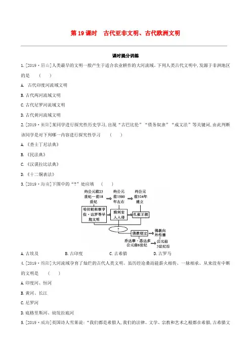 (江西专版)2020中考历史复习方案第四部分世界古代史第19课时古代亚非文明、古代欧洲文明提分训练