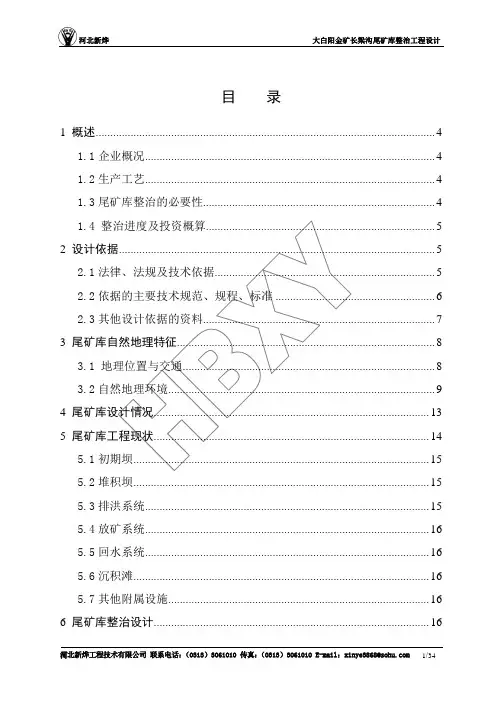 大白阳金矿尾矿库工程整治设计