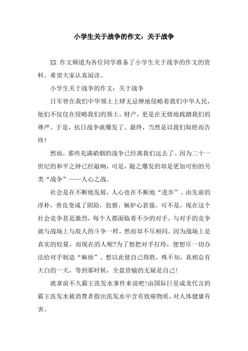 小学生关于战争的作文：关于战争