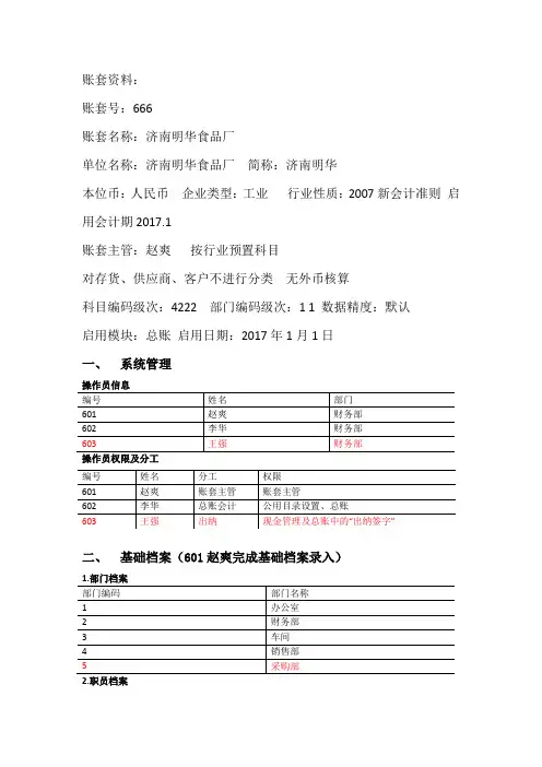 T3会计电算化总账试题2
