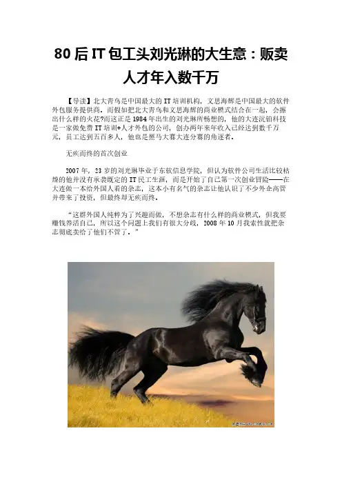 80后IT包工头刘光琳的大生意：贩卖人才年入数千万