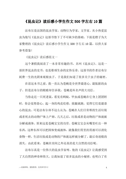 《昆虫记》读后感小学生作文500字左右10篇