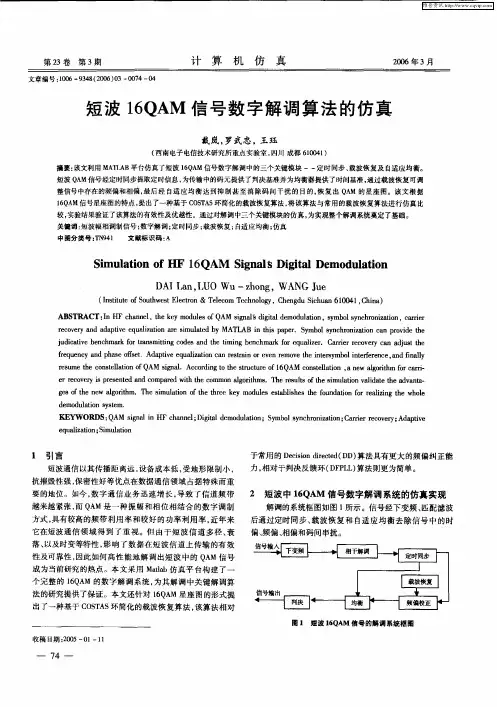 短波16QAM信号数字解调算法的仿真