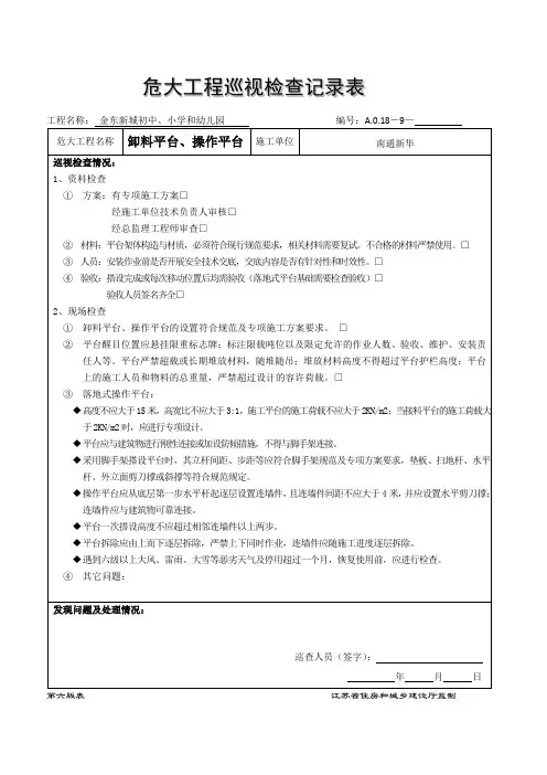 危大工程巡视检查记录表卸料平台、操作平台