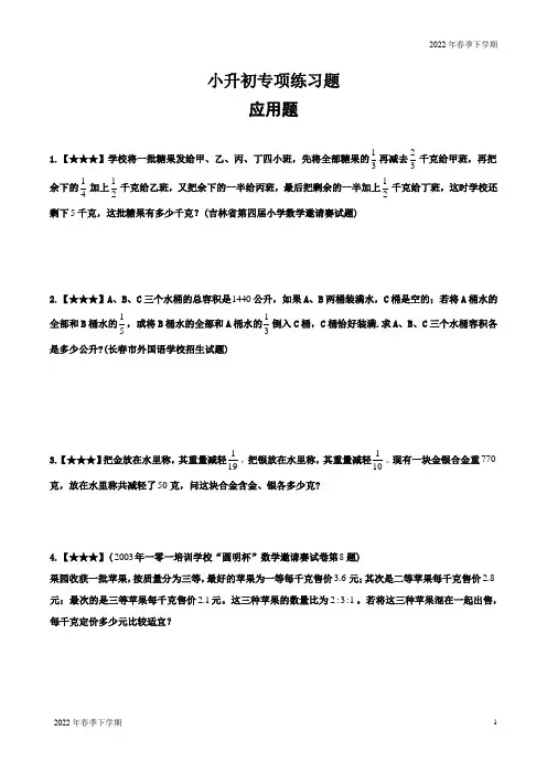 人教版六年级下册数学试题 小升初专项练习题 应用题(解析版)