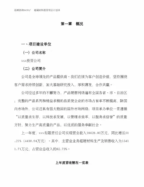 超硬材料投资项目计划书(总投资10000万元)