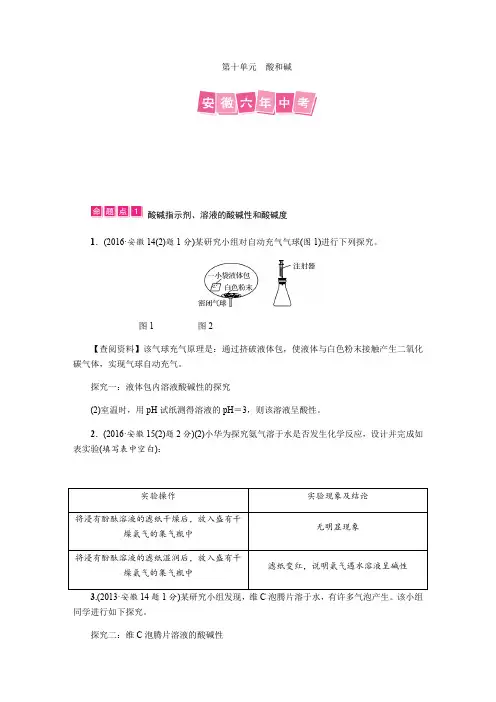 2018年安徽中考化学复习第十单元酸和碱