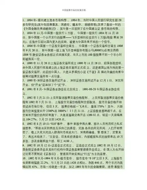 中国股票市场的发展历程.