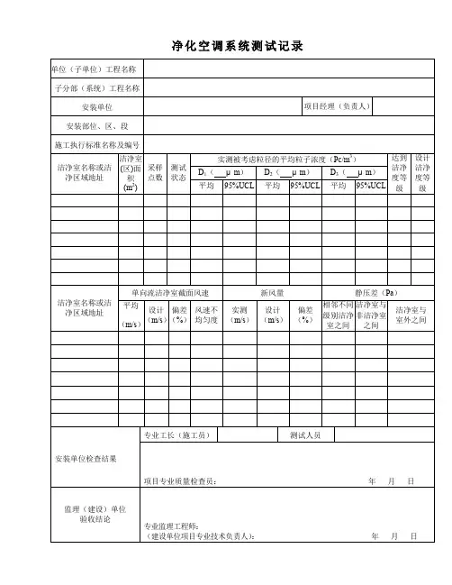 净化空调系统测试记录