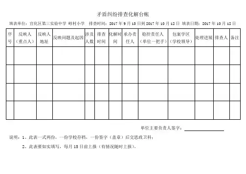 宣化矛盾纠纷排查化解台帐 2017年10月