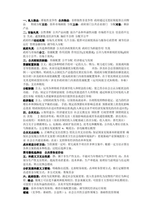 财政学知识点总结