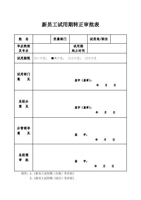 新员工试用期转正审批表