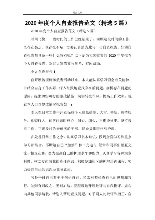 2020年度个人自查报告范文(精选5篇)