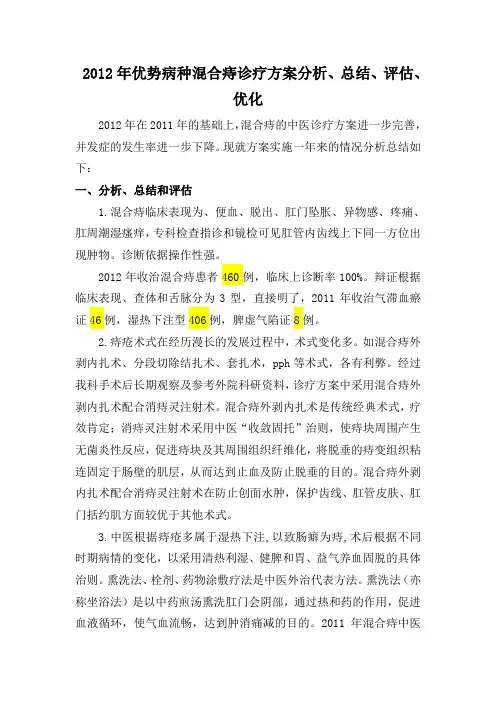 2012混合痔优势病种分析、评估、总结