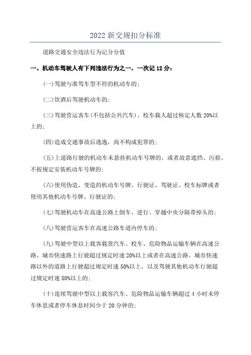 2022新交规扣分标准