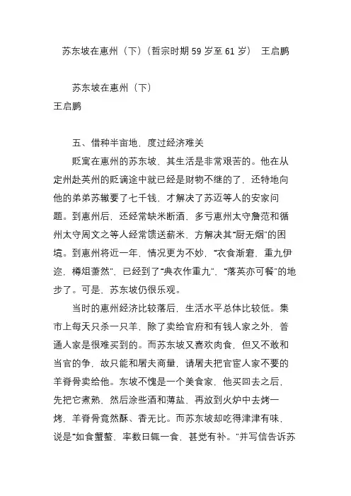 苏东坡在惠州(下)(哲宗时期59岁至61岁) 王启鹏