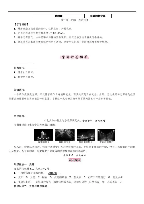 教科版八年级上册物理第4章《 在光的世界里》教案