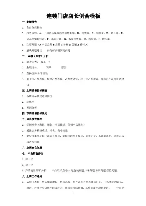 连锁门店店长例会模板