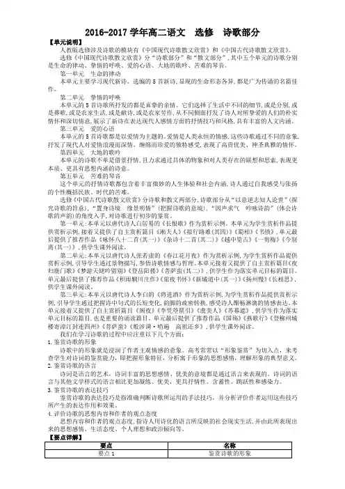 高二语文选修诗歌部分 知识点复习+练习 Word版含解析.doc