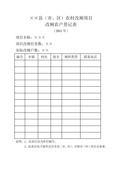 2011年度改厕表、册、牌