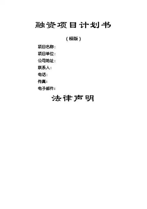 融资项目计划书 详细版 
