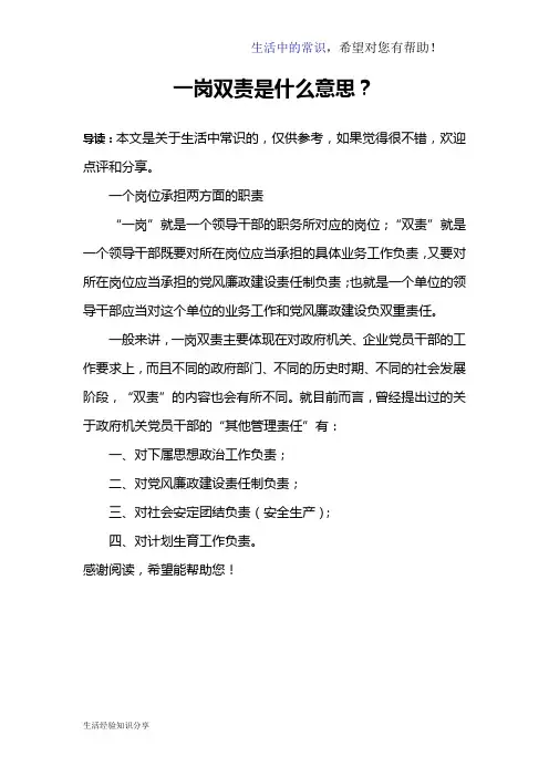 一岗双责是什么意思？