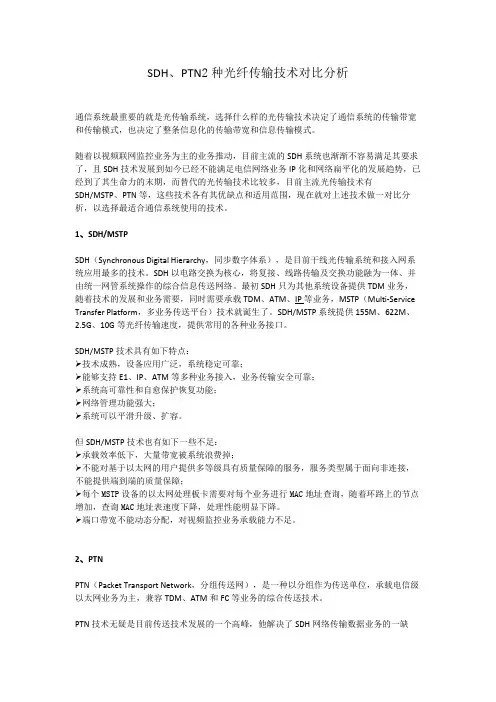 SDH、RPR、PTN三种光纤传输技术对比分析