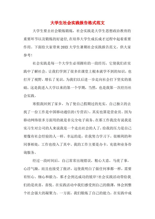 2019年大学生社会实践报告格式范文