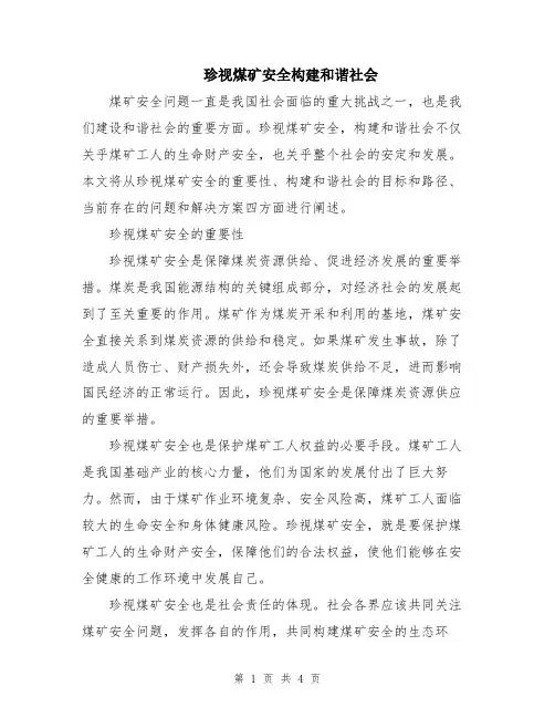 珍视煤矿安全构建和谐社会