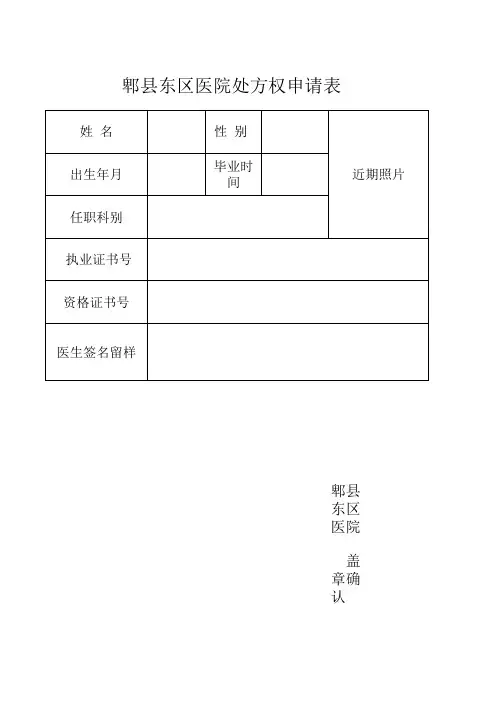 处方权申请表