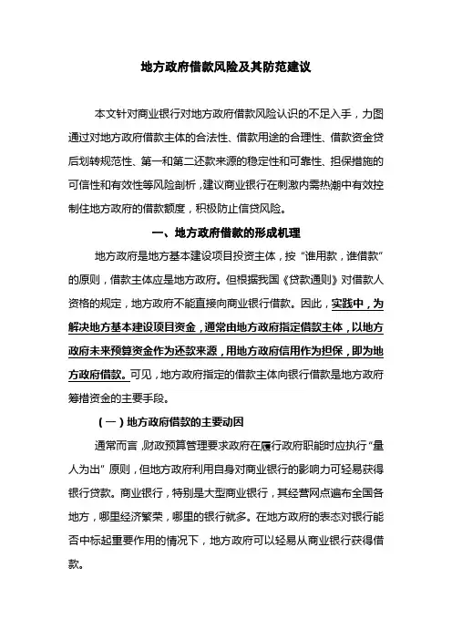 地方政府借款风险及其防范建议