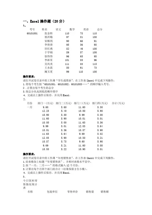 excel操作题
