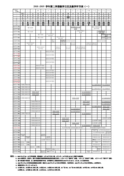 2018-2019学年第二学期教学日历及教学环节表(一)