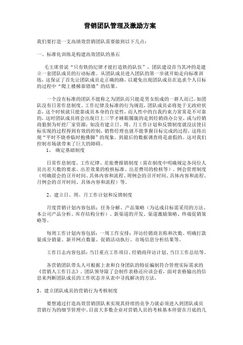 营销团队管理及激励方案