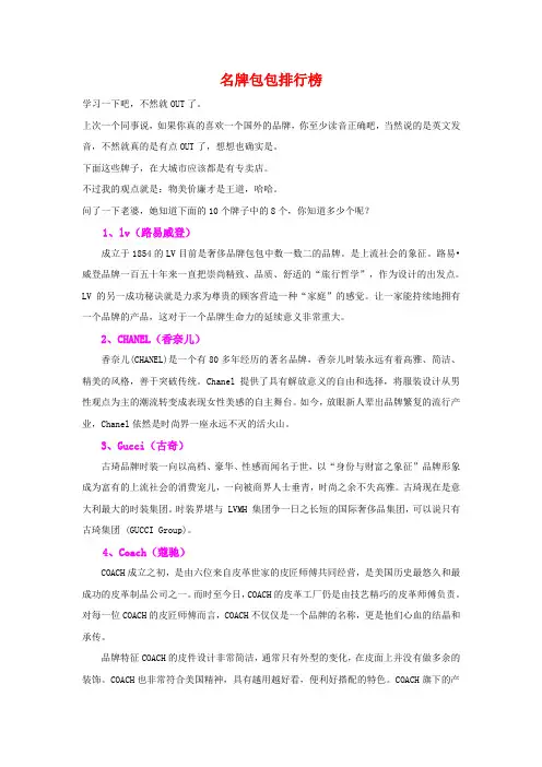 包包品牌排行榜