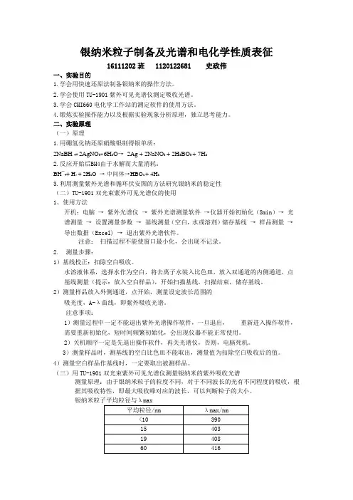 银纳米粒子制备及光谱和电化学性质表征