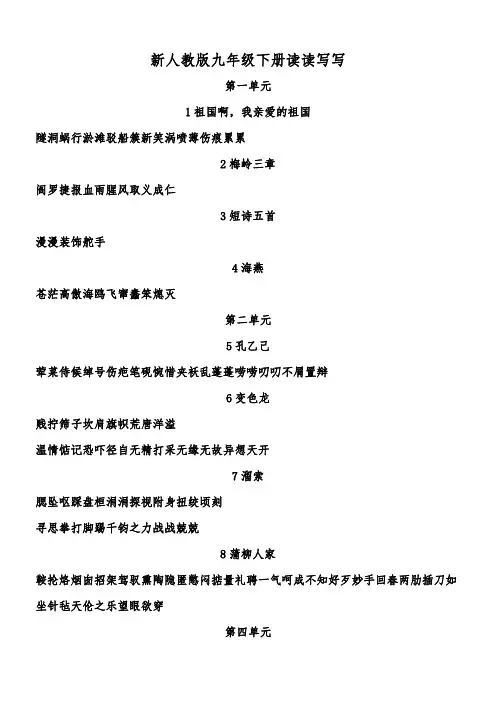 2019新人教版九年级语文下册字词