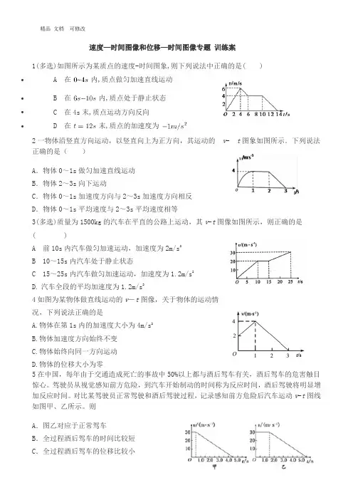 人教高中物理必修一速度-时间图像和位移-时间图像专题训练