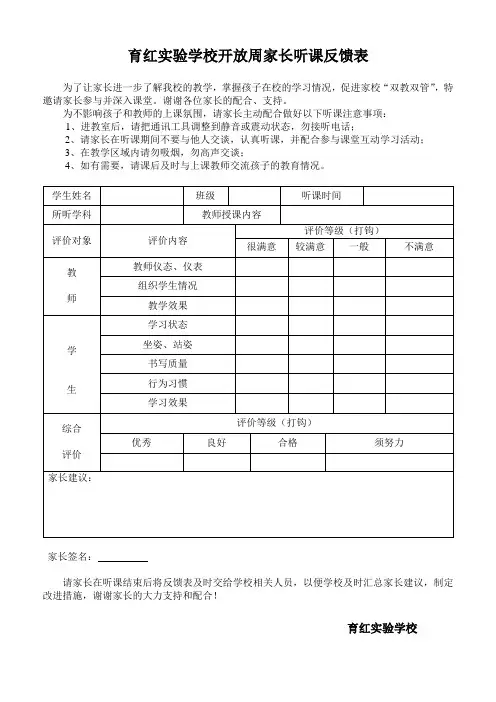 家长听课意见反馈表 2