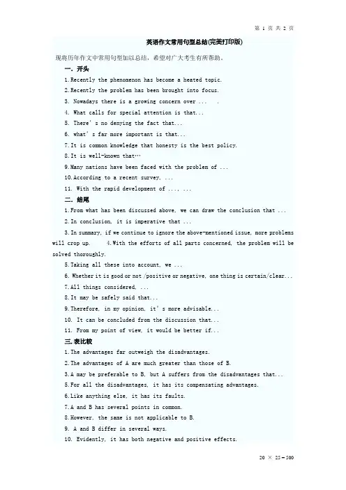 英语作文常用句型总结(完美打印版)